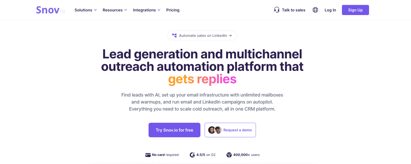 Snov.io LinkedIn email finder dashboard inside an all-in-one sales suite