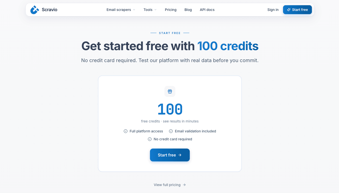 Scravio YouTube email scraper free trial — 100 credits