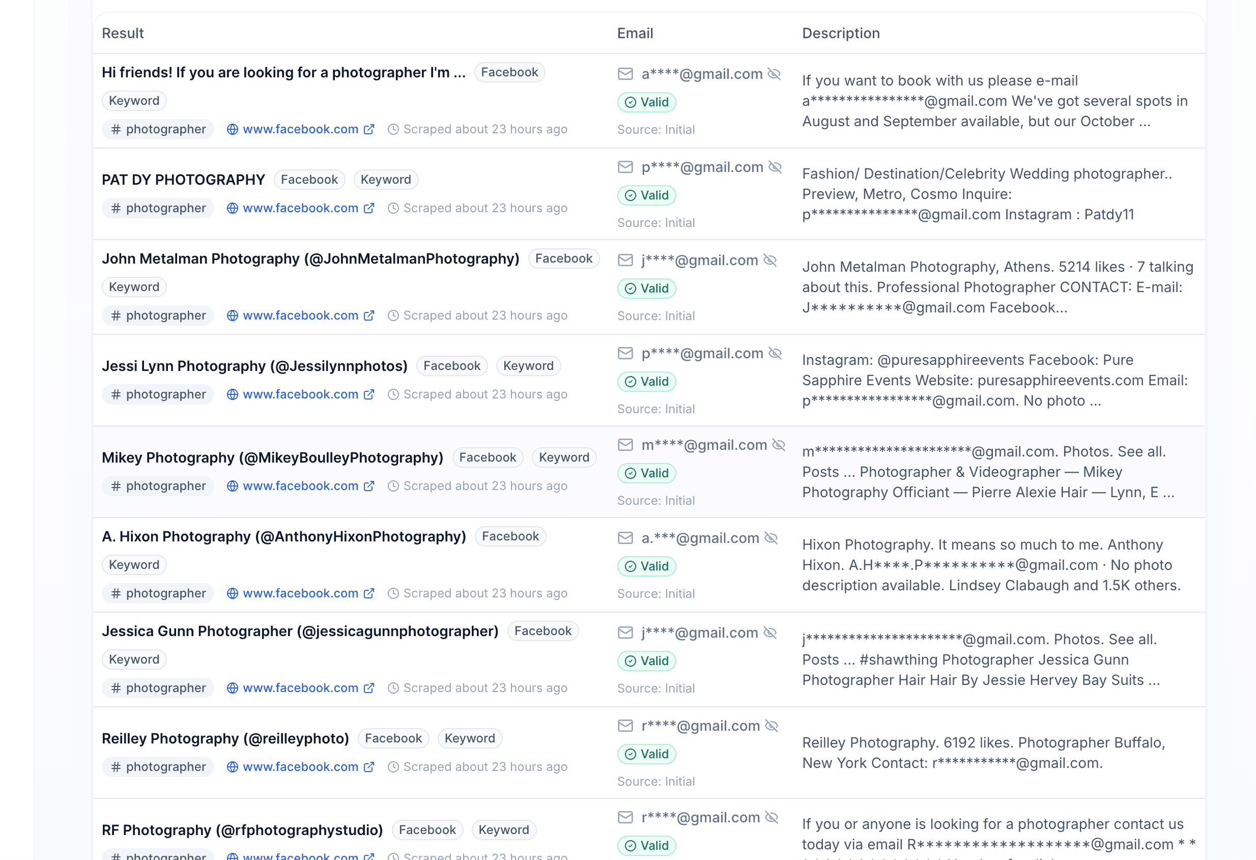 Scravio searching public Facebook profiles for matching keywords