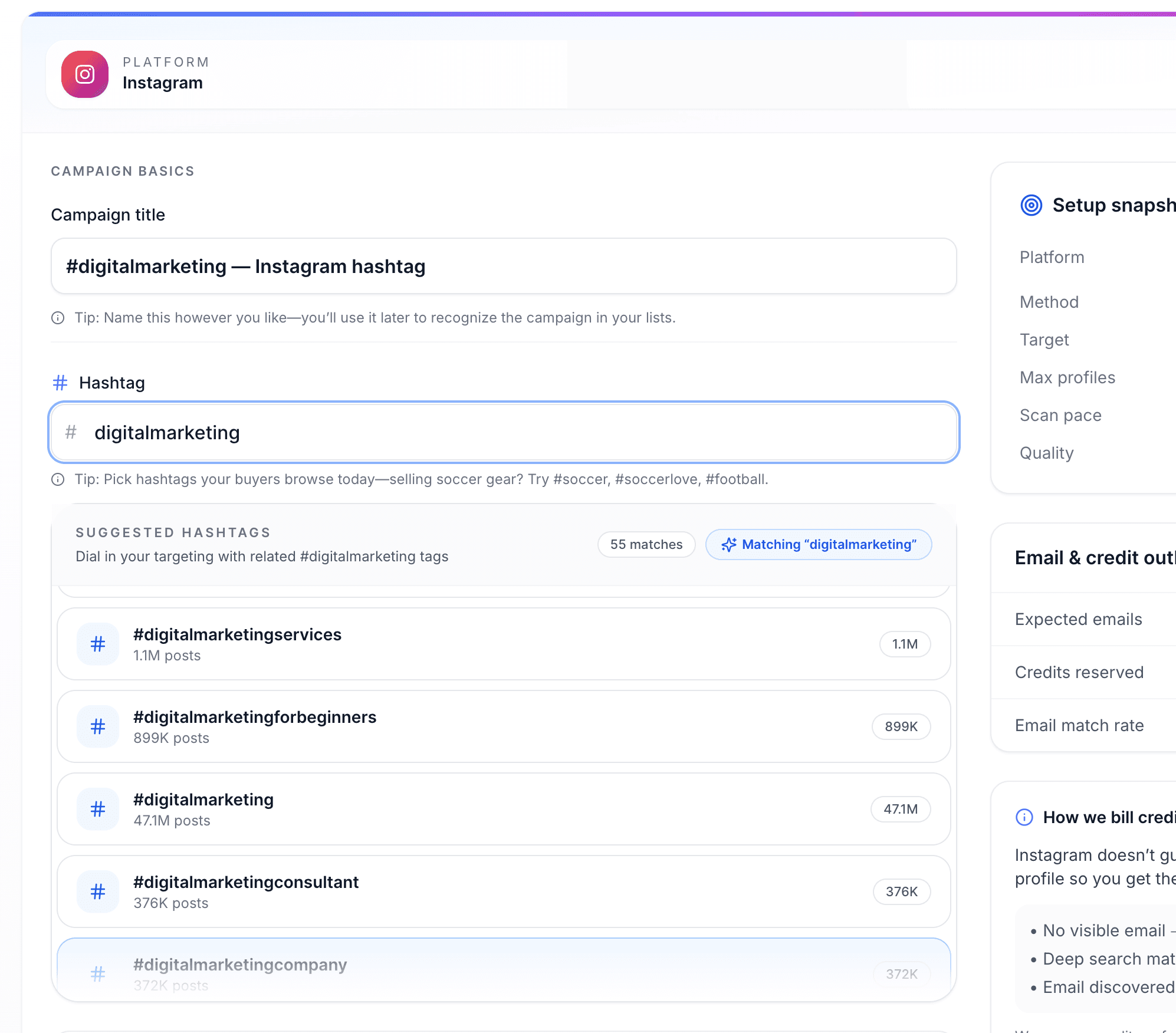 Instagram related hashtags with post counts