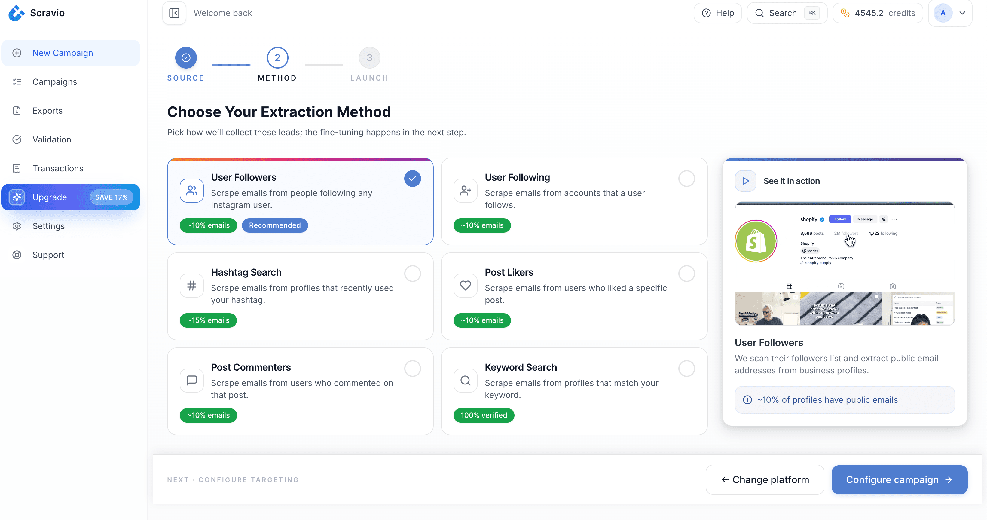 Instagram profile-based extraction method options