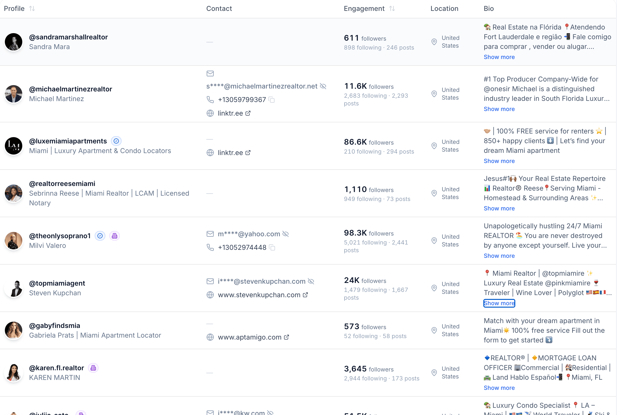 Instagram hashtag search for #miamirealtor