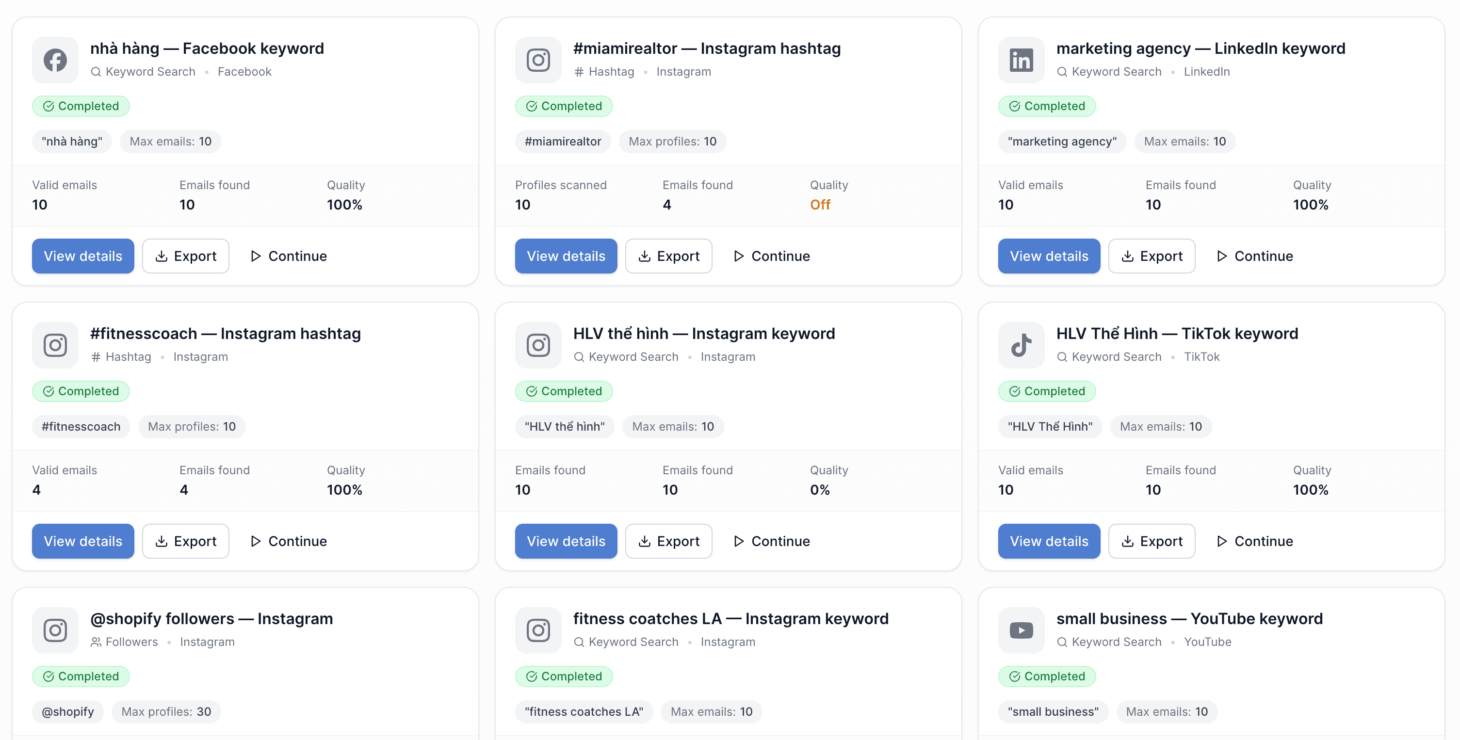 Scravio dashboard showing multiple campaigns
