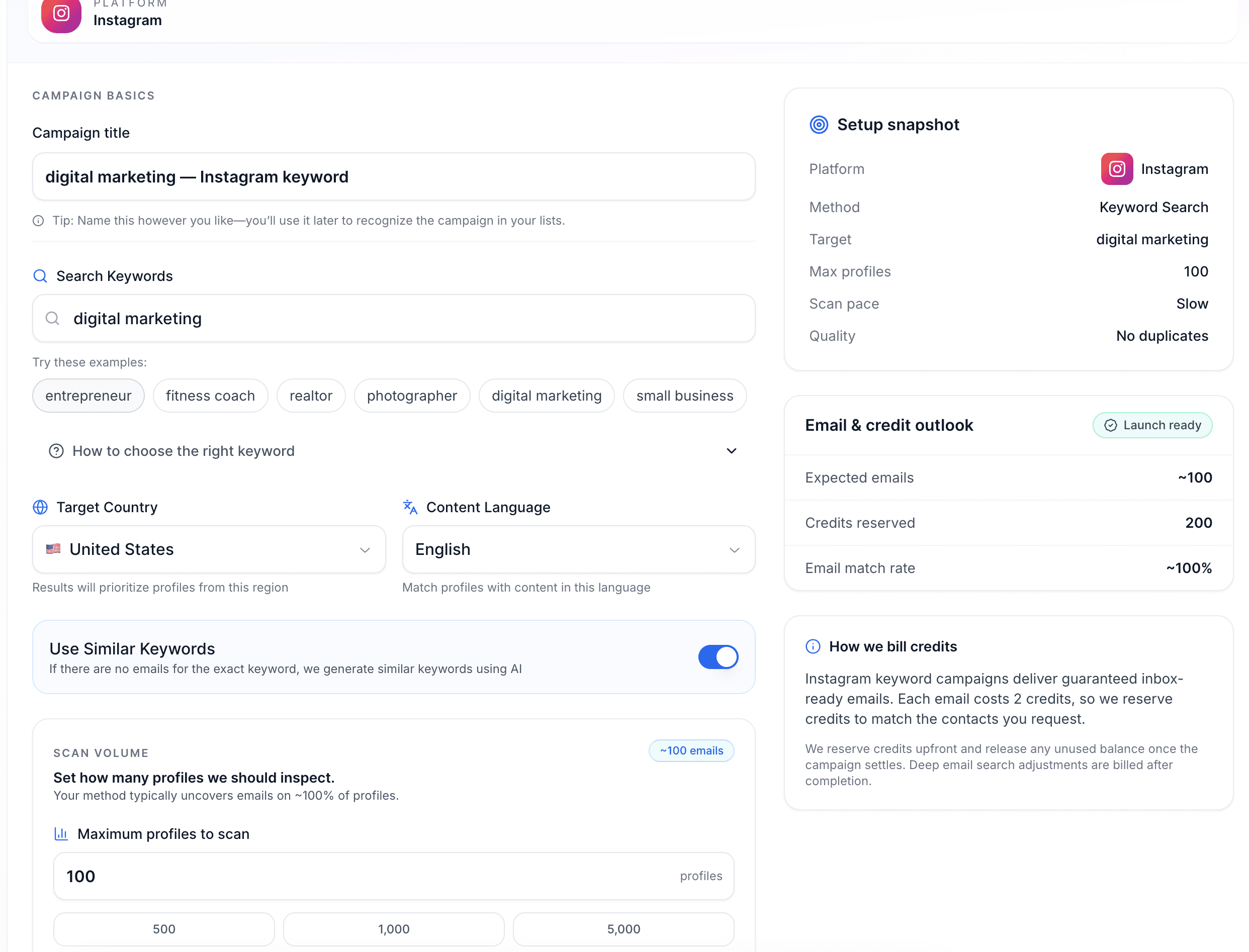 Step-by-step campaign creation in Scravio