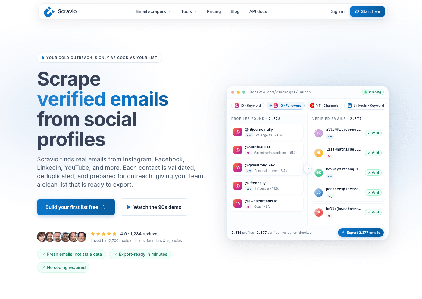 Scravio public-source social email scraper workflow
