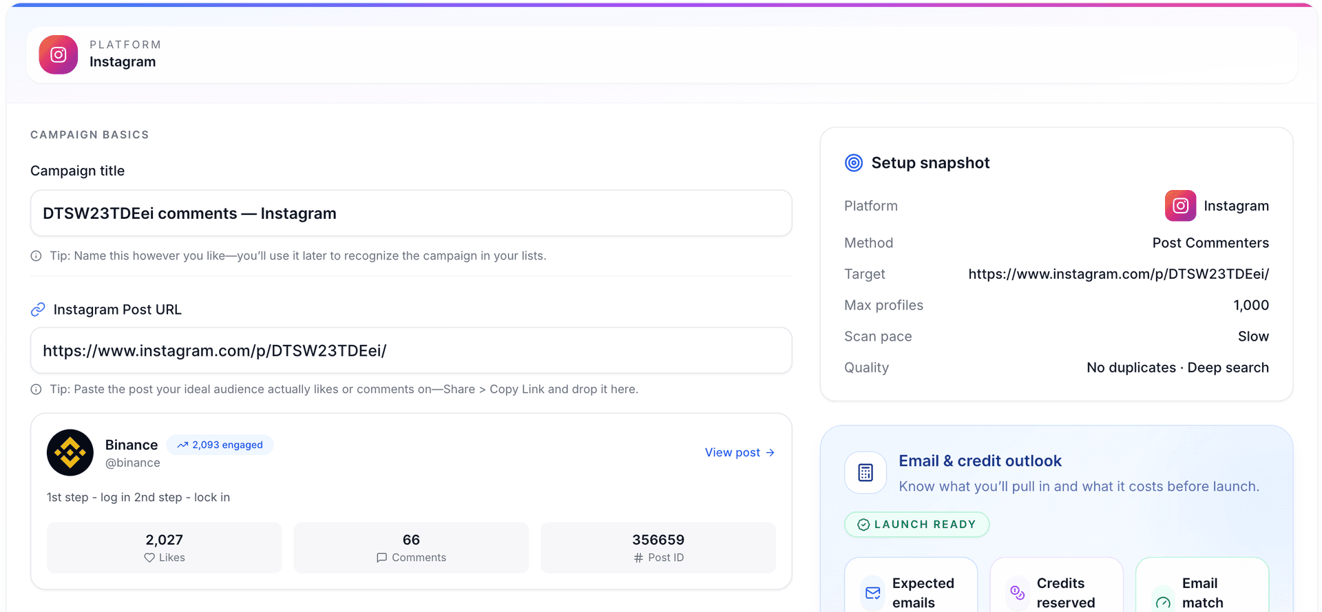 Scravio post URL input interface for commenters extraction
