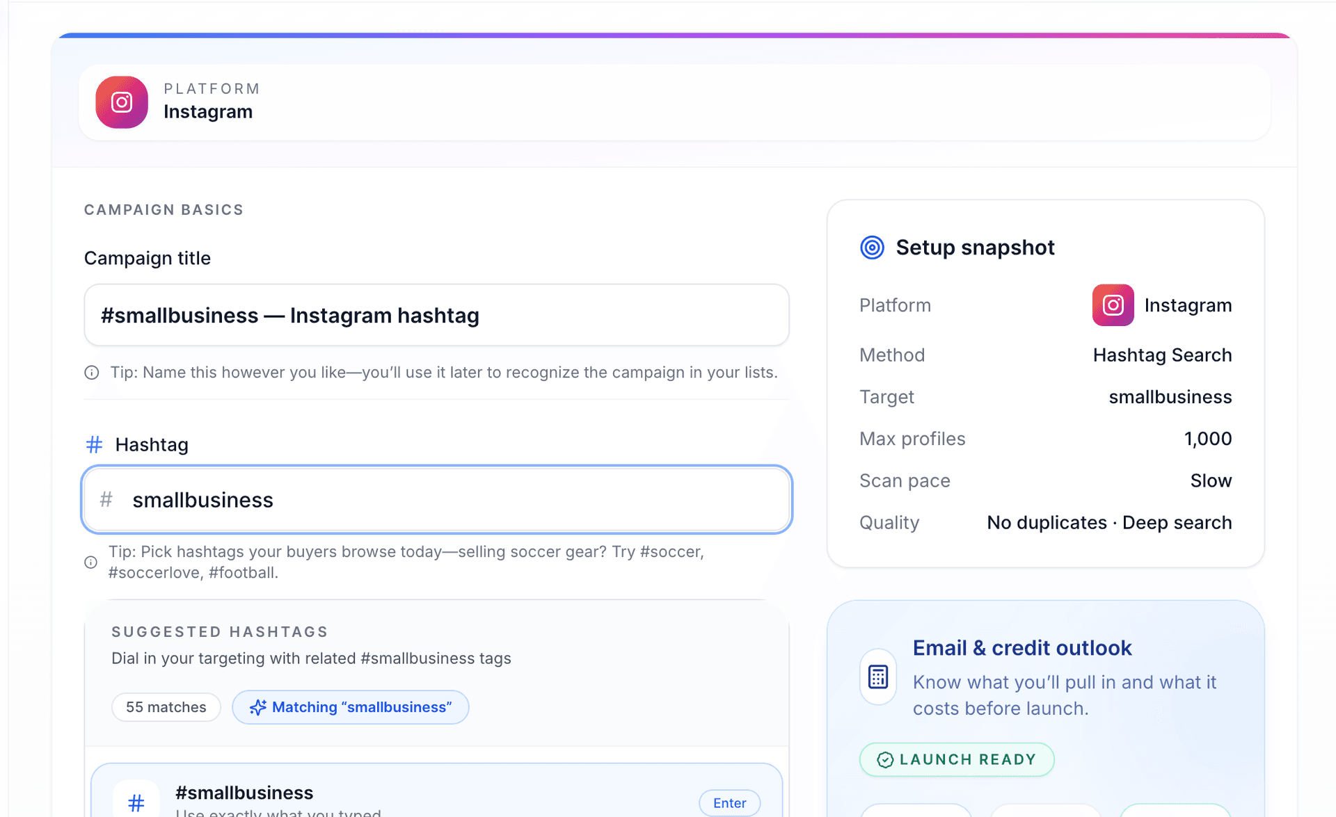 Scravio hashtag input interface