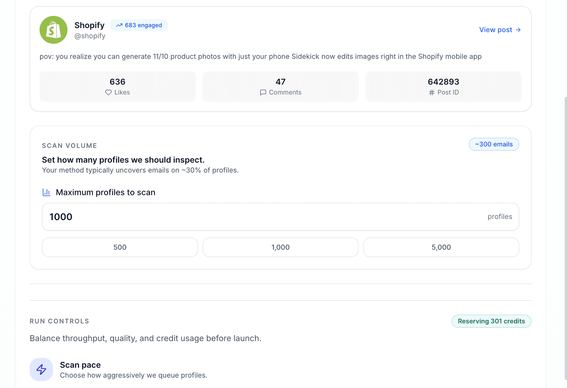 Scravio scanning post likers and extracting profile data