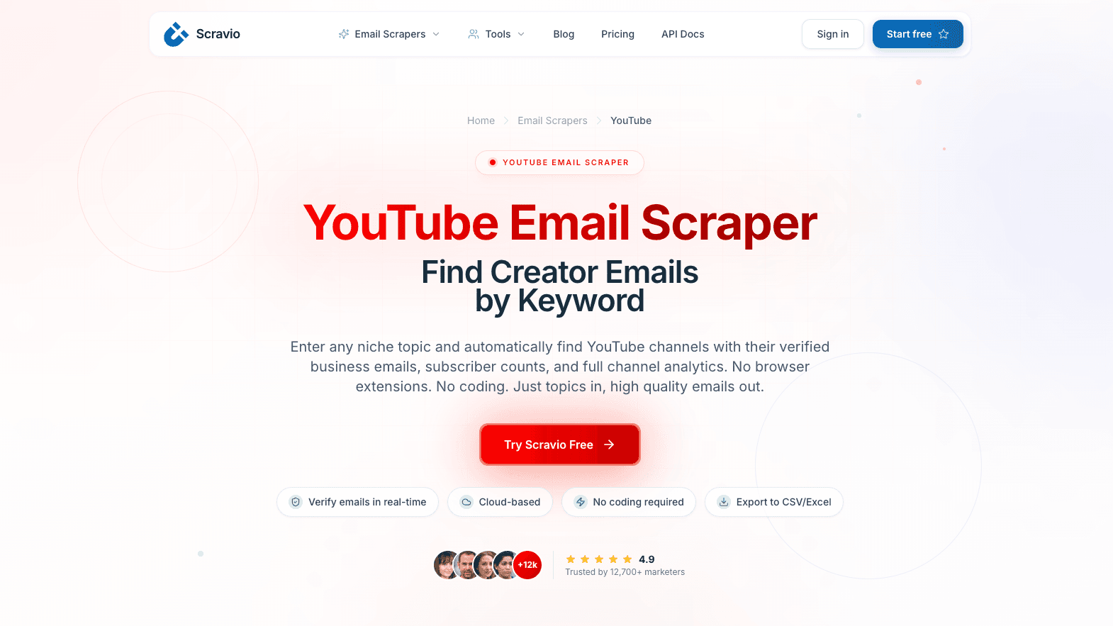 Scravio YouTube email scraper data sources