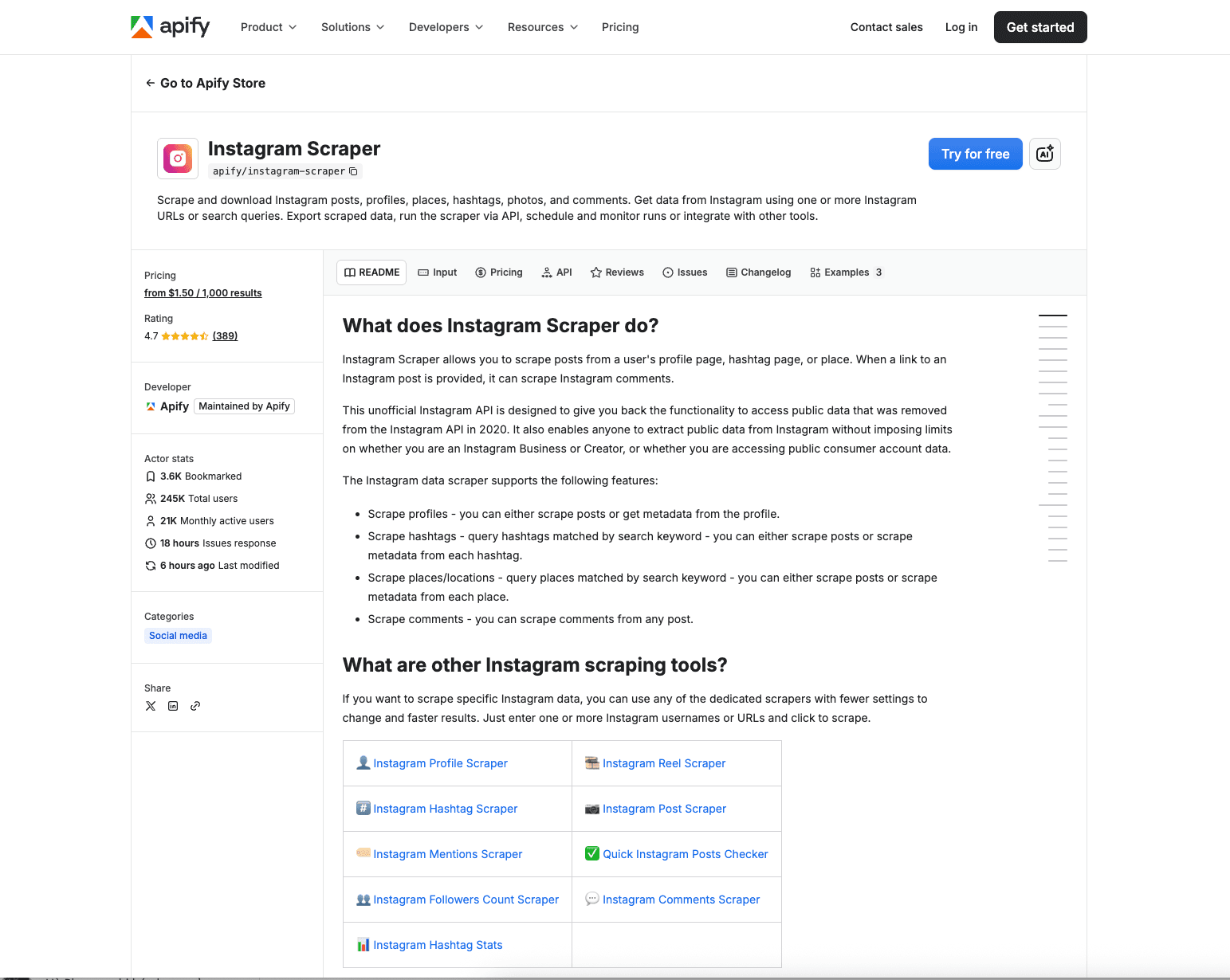 Apify Instagram email scraper actor