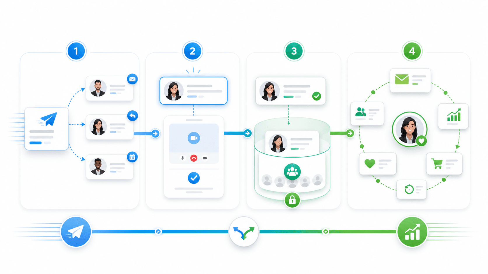 B2B funnel using cold email at the top and email marketing at the bottom