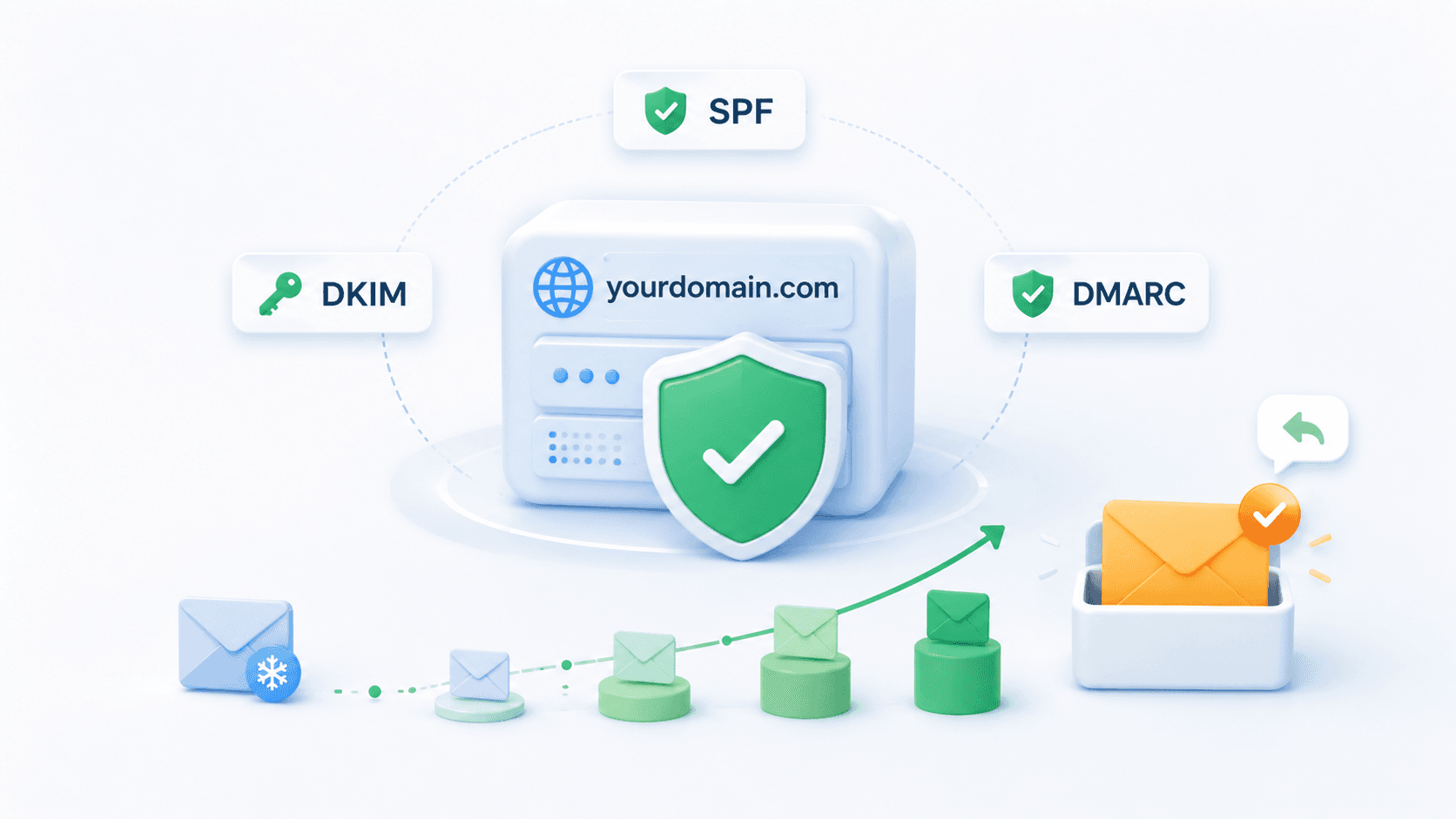 SPF, DKIM, DMARC authentication and domain warm up for cold email deliverability
