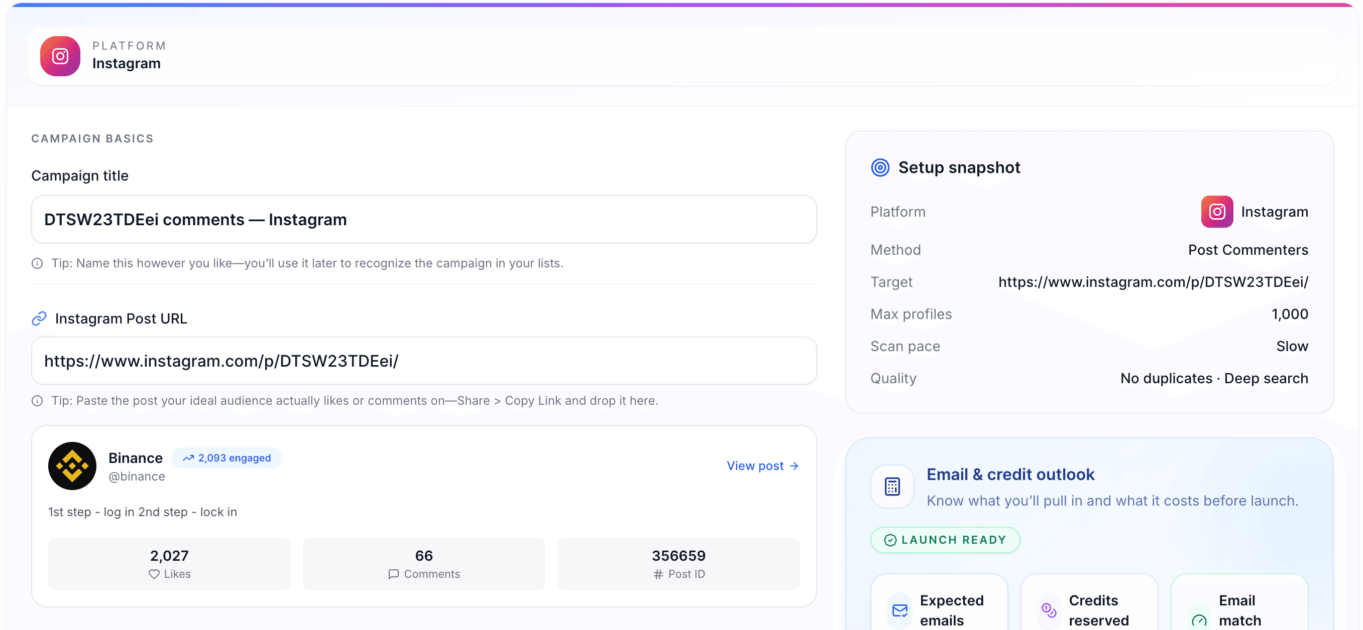 Scravio post URL input interface for commenters extraction