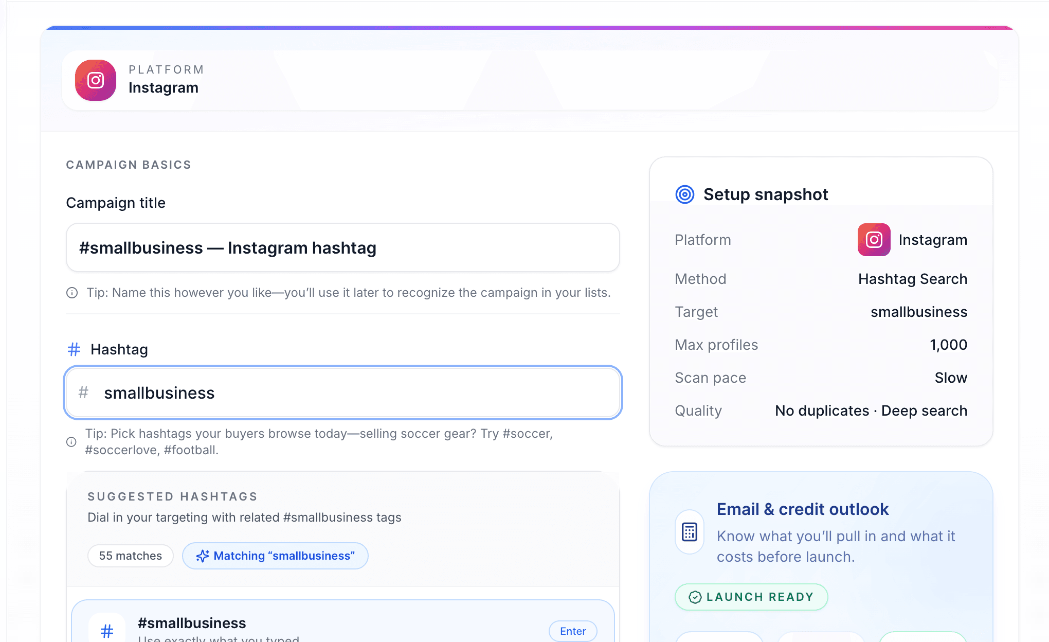 Scravio hashtag input interface