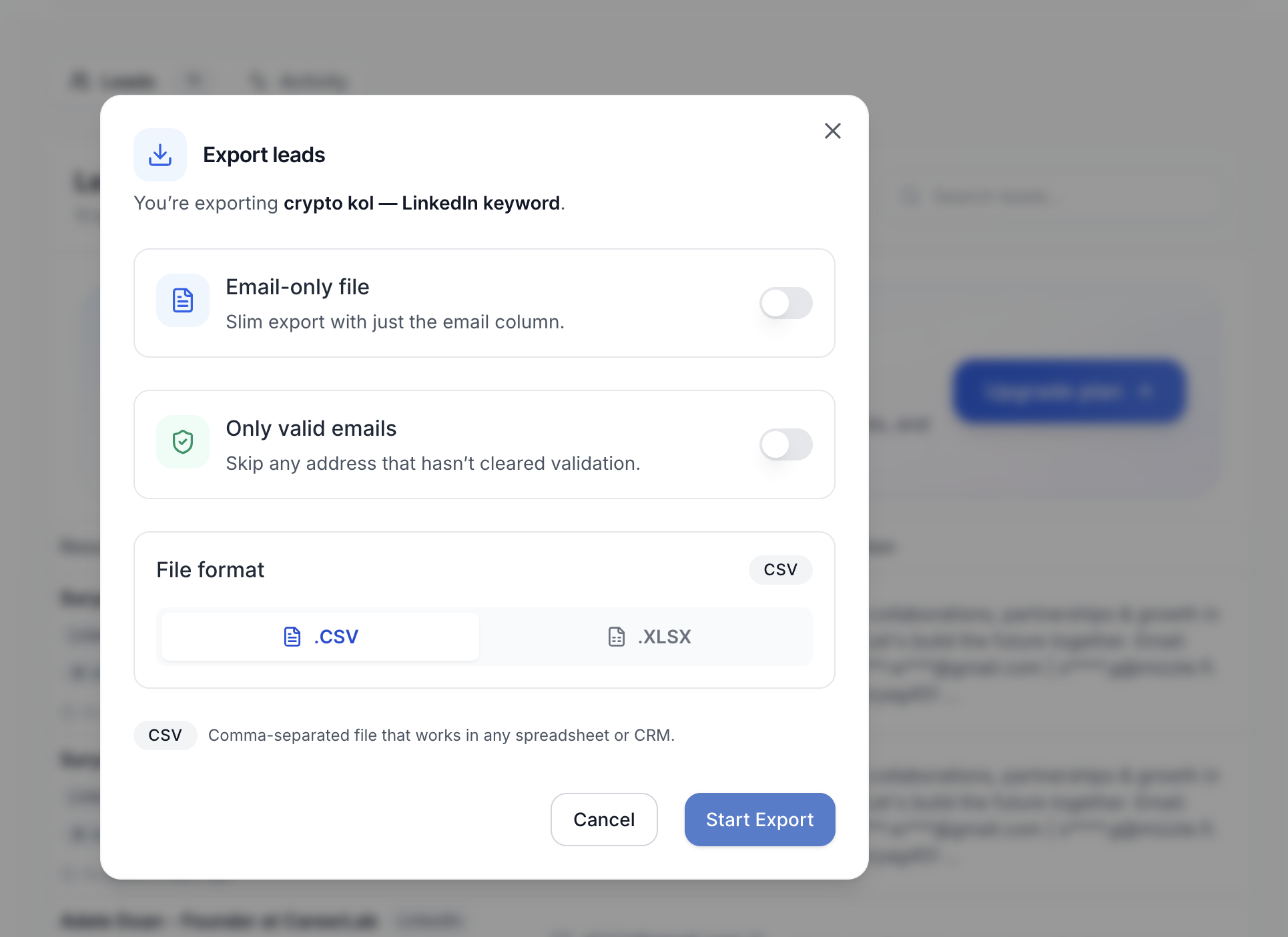 Step 4: Export your LinkedIn leads to CSV or Excel
